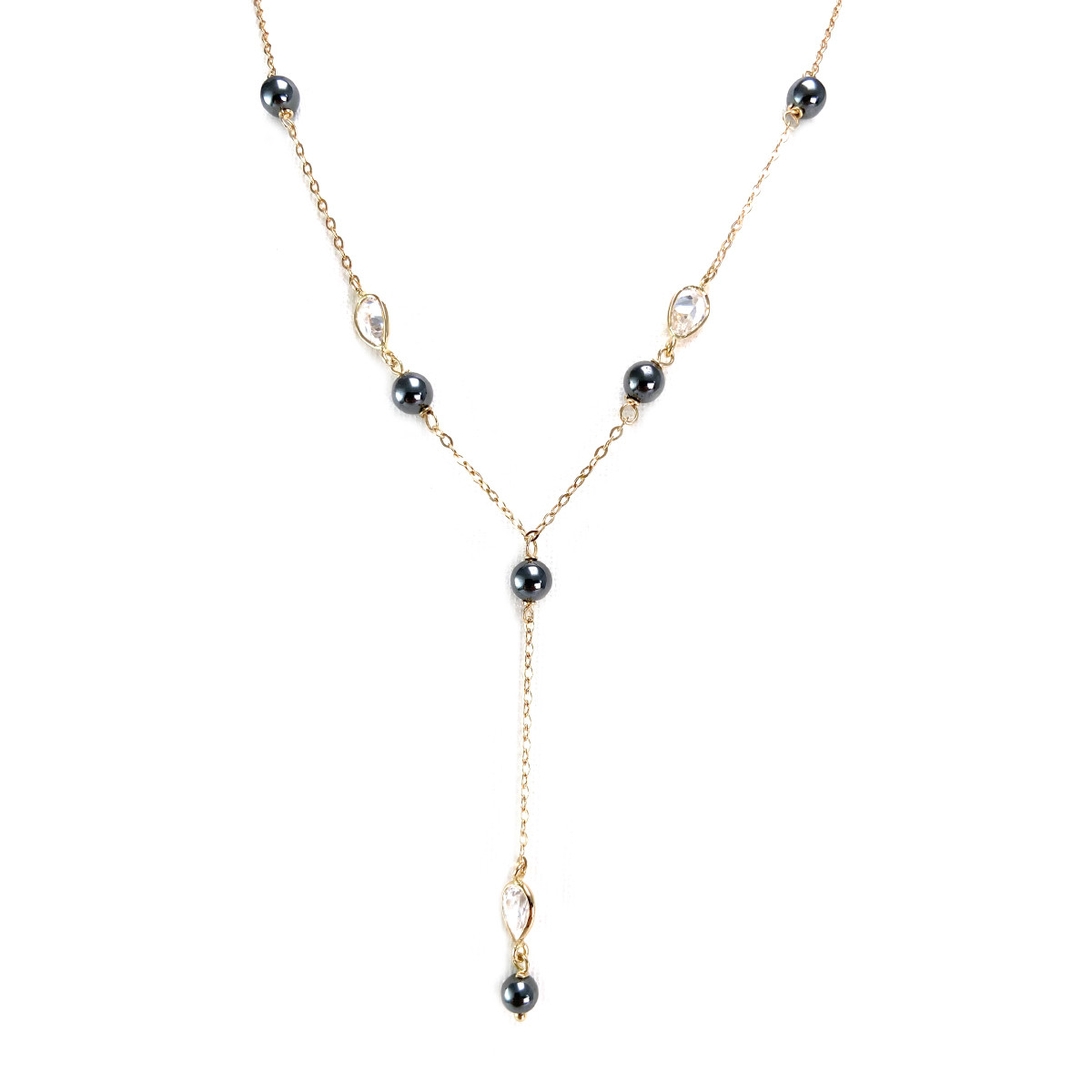 Collier d'occasion or 750 jaune maille fantaisie zirconias hématites 42 cm