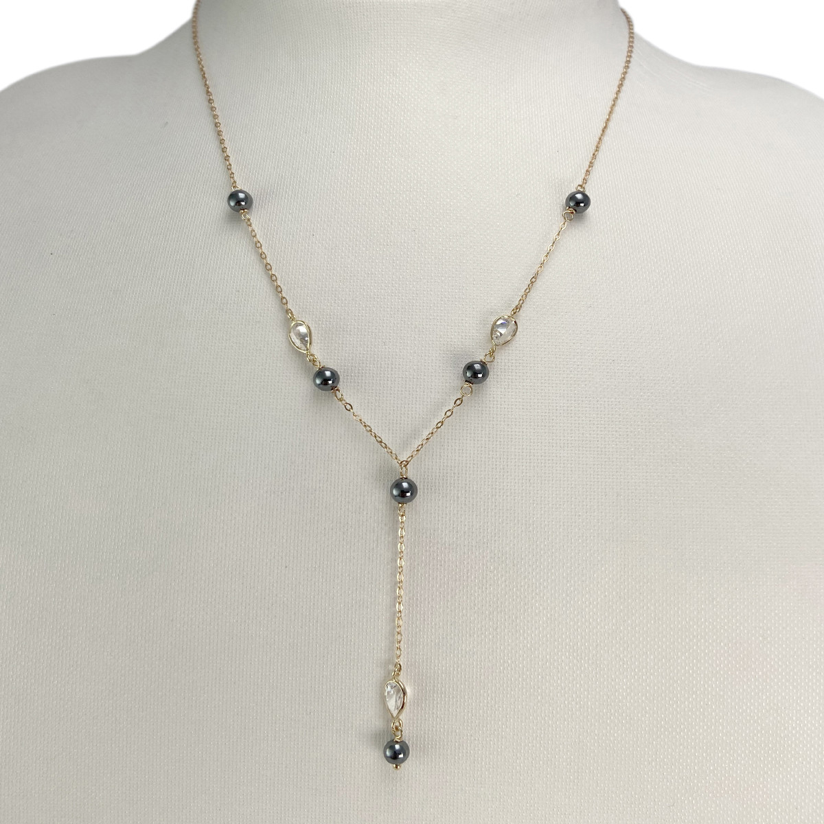 Collier d'occasion or 750 jaune maille fantaisie zirconias hématites 42 cm - vue 2