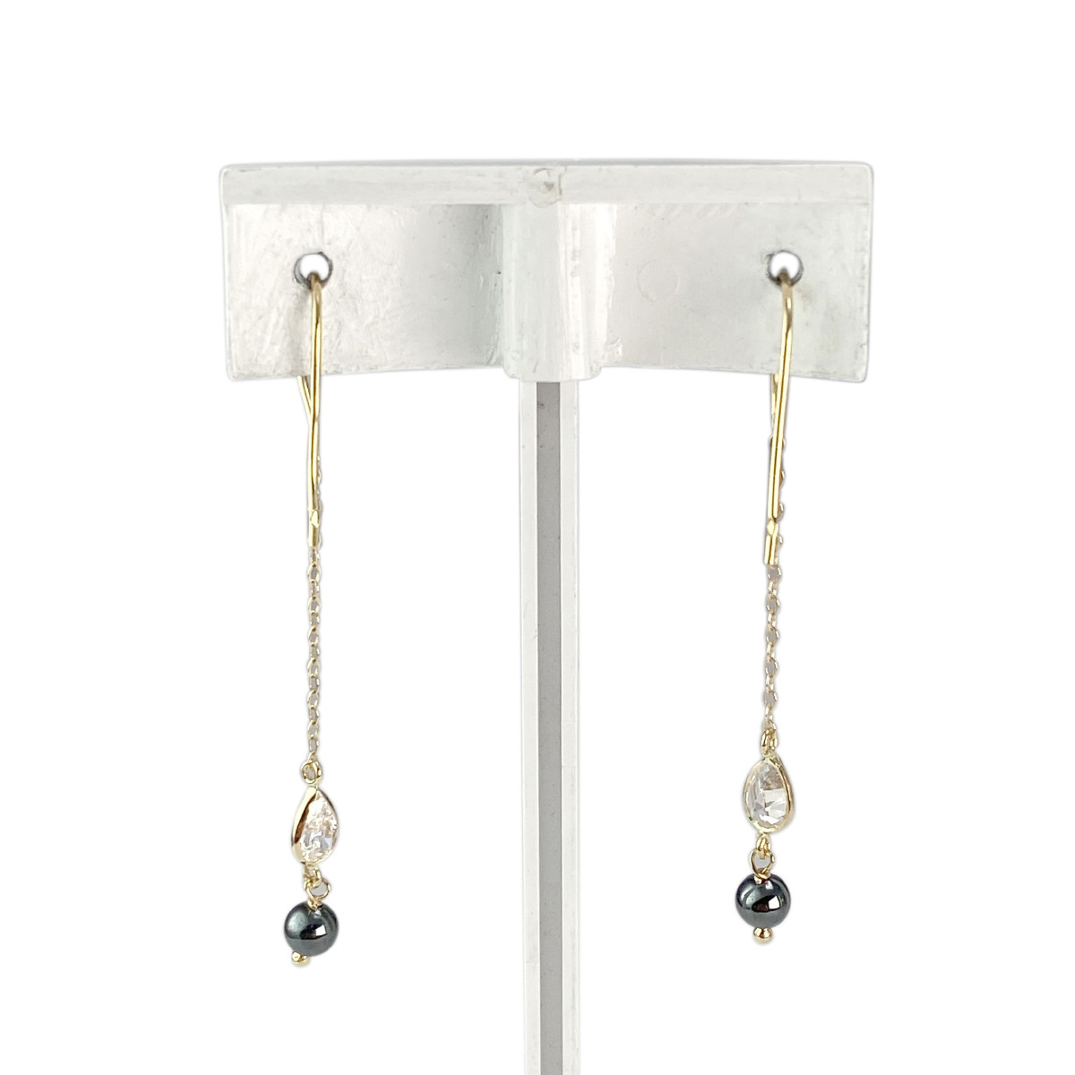 Boucles d'oreilles pendants d'occasion or 750 jaune zirconias hématites - vue 3