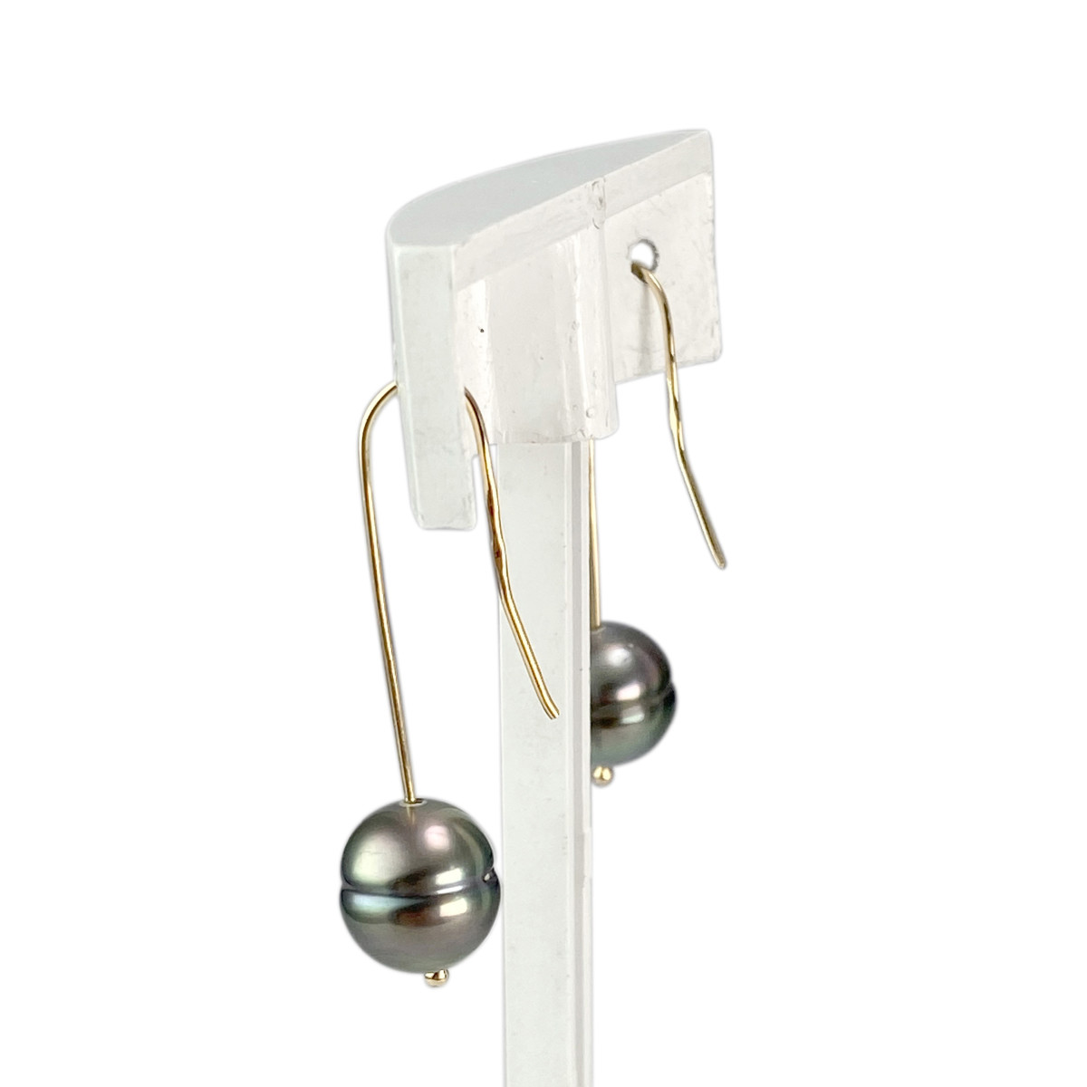 Boucles d'oreilles pendants d'occasion or 750 jaune perles de tahiti - vue 2