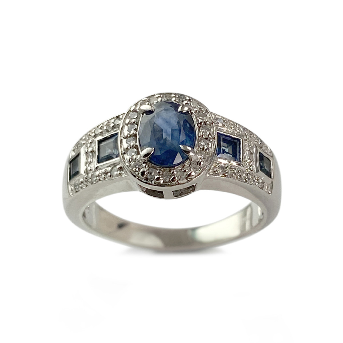 Bague d'occasion or 750 blanc saphirs diamants