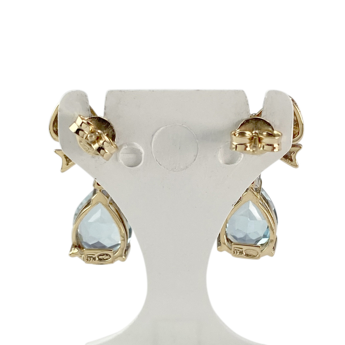 Boucles d'oreilles pendants d'occasion or 750 2 tons diamants topazes bleues - vue 3