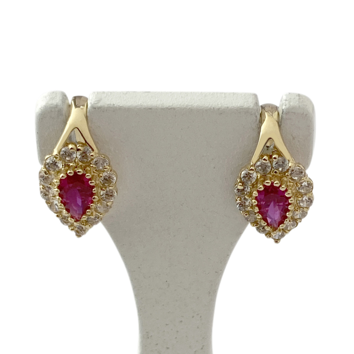 Boucles d'oreilles catalan d'occasion or 750 jaune rubis synthétiques zirconias