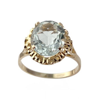 Tweedehands gouden 750 gele aquamarijn ring