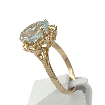 Tweedehands gouden 750 gele aquamarijn ring