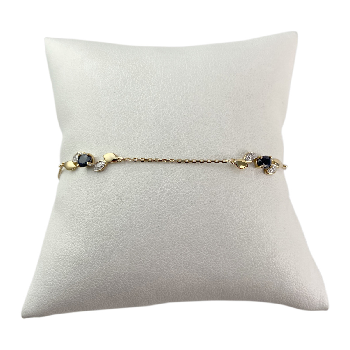 Bracelet d'occasion or 375 2 tons maille forçat saphirs diamants 18,5 cm