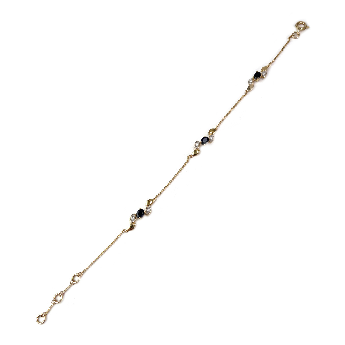 Bracelet d'occasion or 375 2 tons maille forçat saphirs diamants 18,5 cm - vue 2