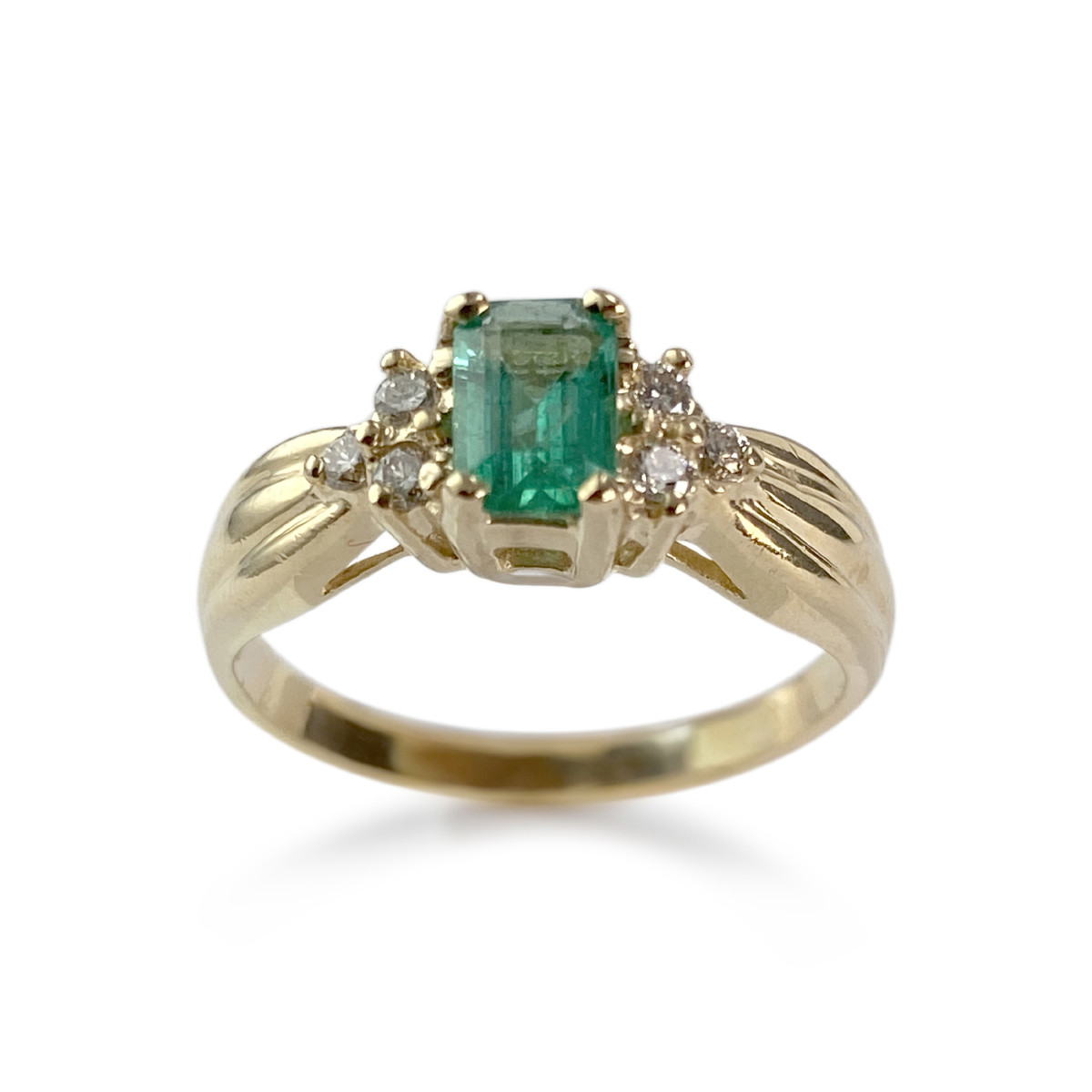 Bague d'occaison or 585 jaune émeraude diamants