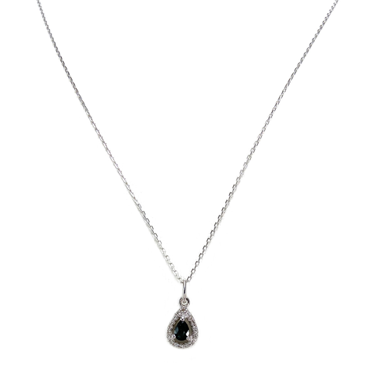 Collier d'occasion or 375 blanc maille forçat saphir diamant 42 cm