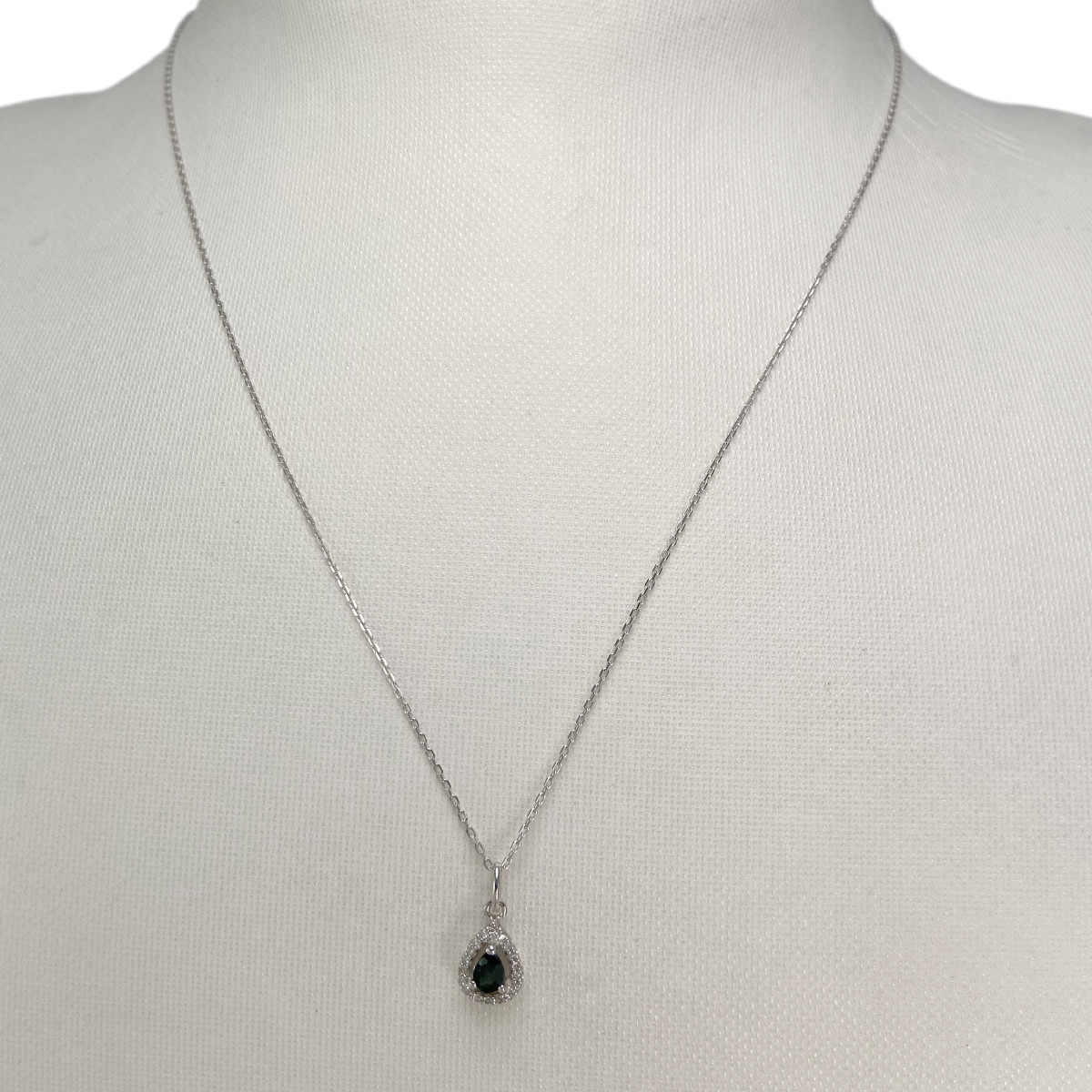 Collier d'occasion or 375 blanc maille forçat saphir diamant 42 cm - vue 2