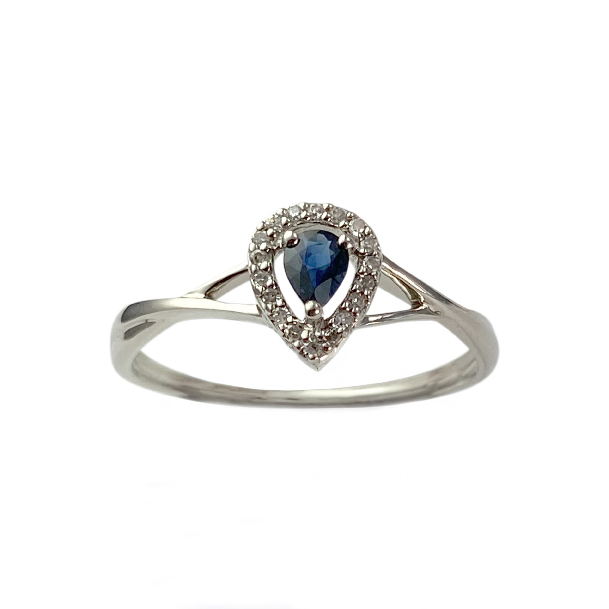 Bague d'occasion or 375 blanc saphir diamants