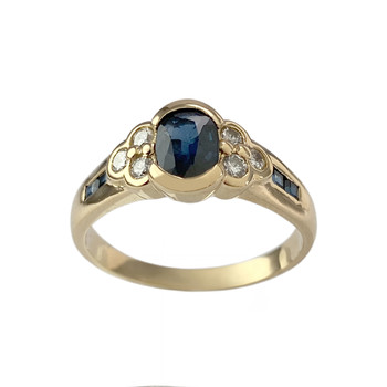 Second-hand gold ring 750 yellow sapphires diamonds