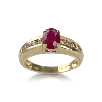 Bague d'occasion or 750 jaune rubis diamants
