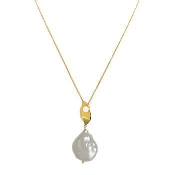 Collier d'occasion or 750 jaune maille forçat perles 42 cm
