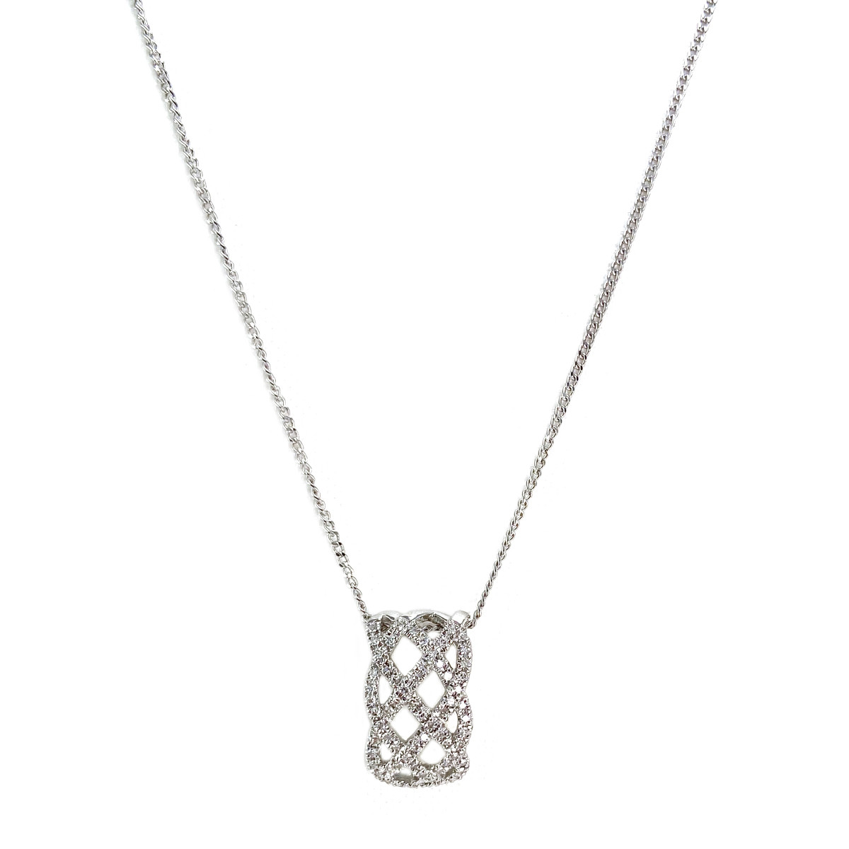 Collier d'occasion or 375 blanc maille gourmette diamants 49,5 cm