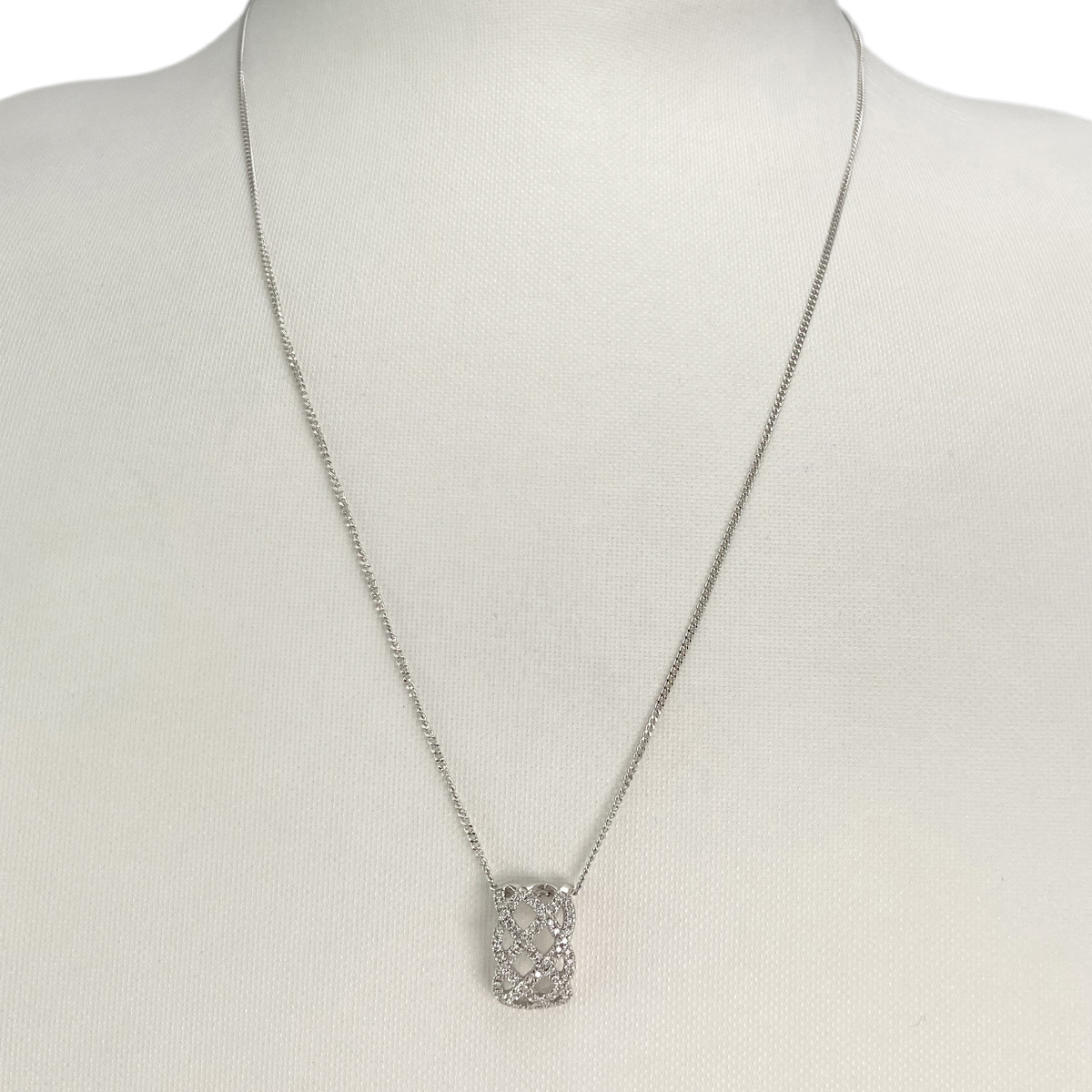 Collier d'occasion or 375 blanc maille gourmette diamants 49,5 cm - vue 2