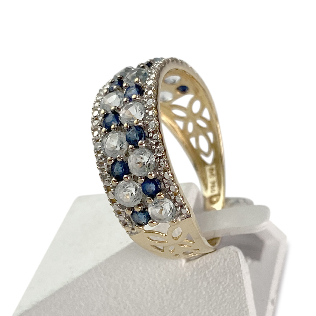 Bague d'occasion or 750 2 tons diamants saphirs topazes - vue 2