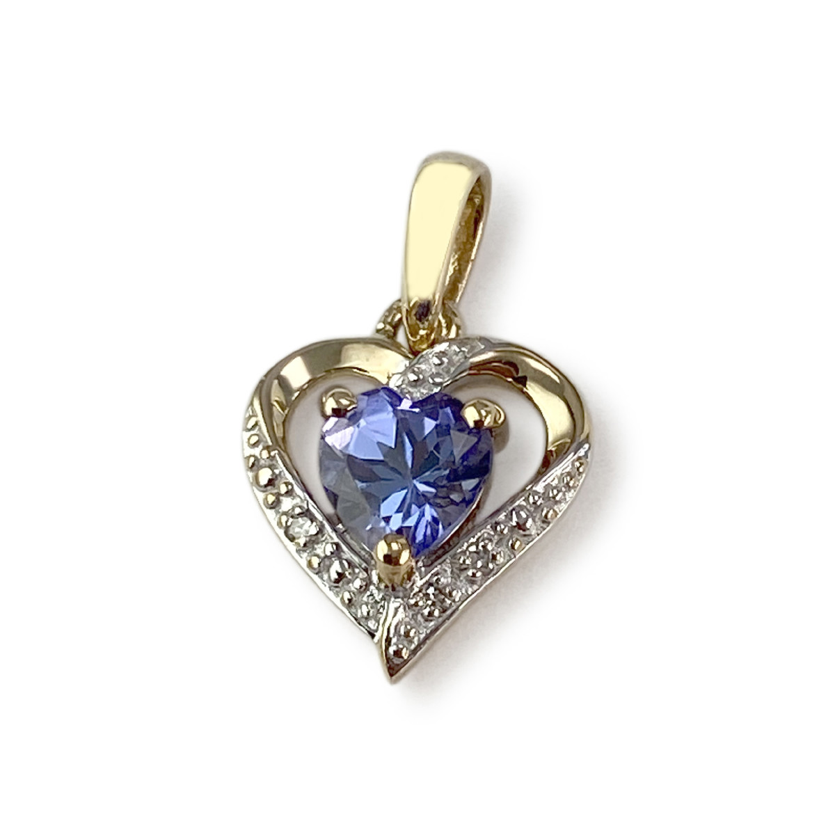 Pendentif coeur d'occasion or 375 2 tons tanzanite diamants