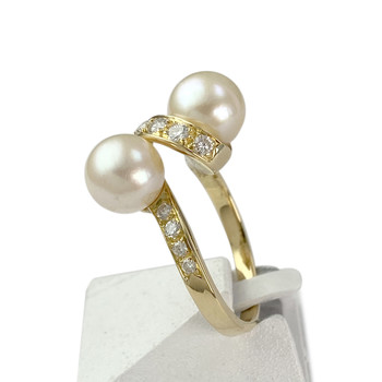Second-hand gold ring 750 yellow diamonds cultured pearls