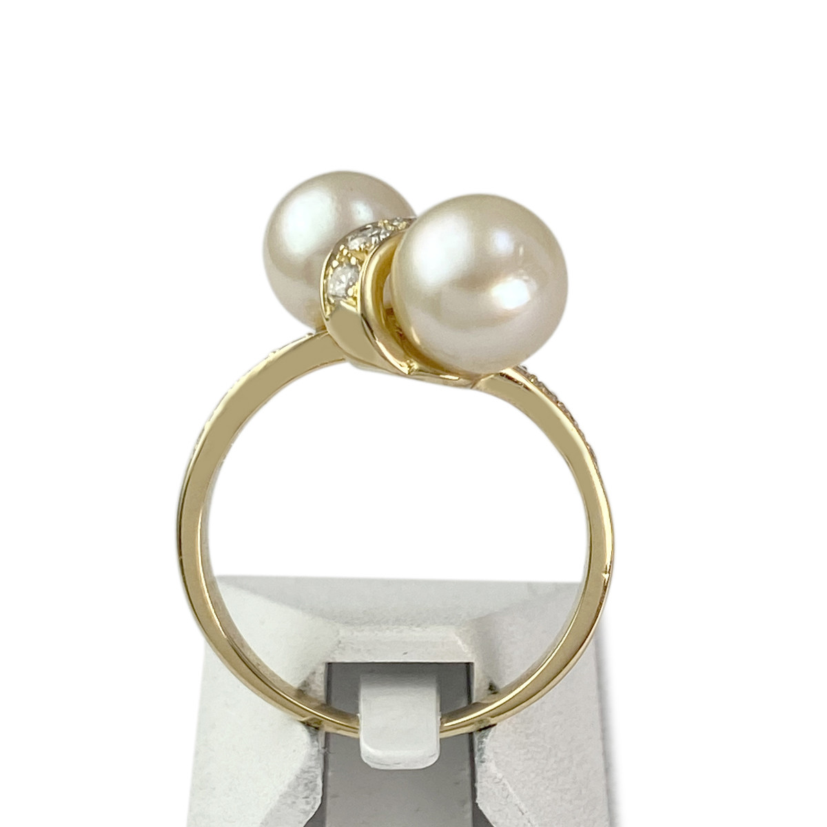 Bague d'occasion or 750 jaune diamants perles de culture - vue 3