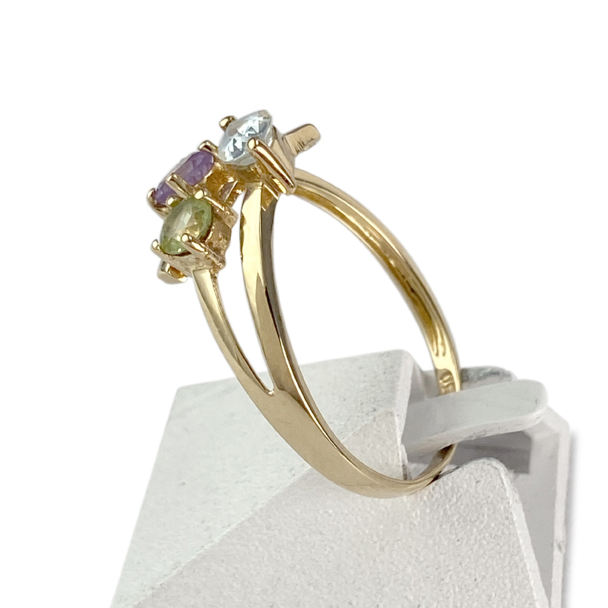 Bague d'occasion or 750 jaune aigue marine améthyste péridot - vue 3