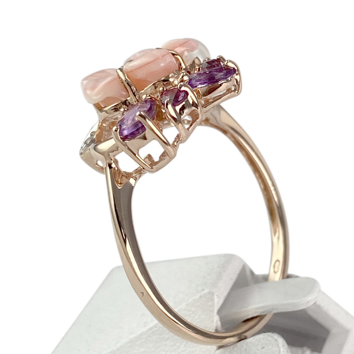 Bague d'occasion or 375 2 tons pierres fines nacre perle diamants - vue 2