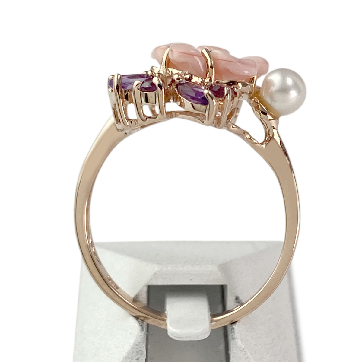 Bague d'occasion or 375 2 tons pierres fines nacre perle diamants - vue 3