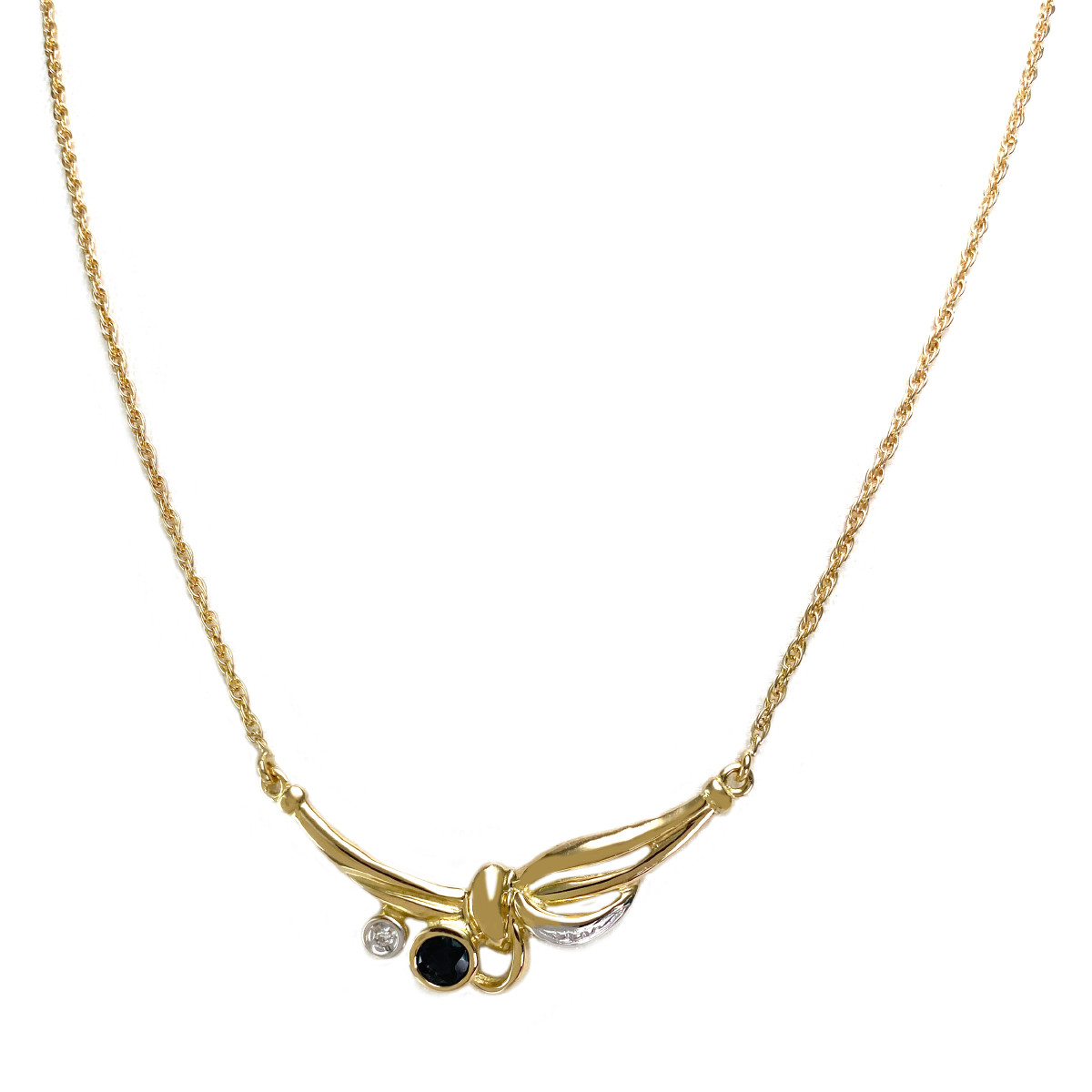 Collier d'occasion or 750 2 tons maille torsadée diamant saphir 40,5 cm