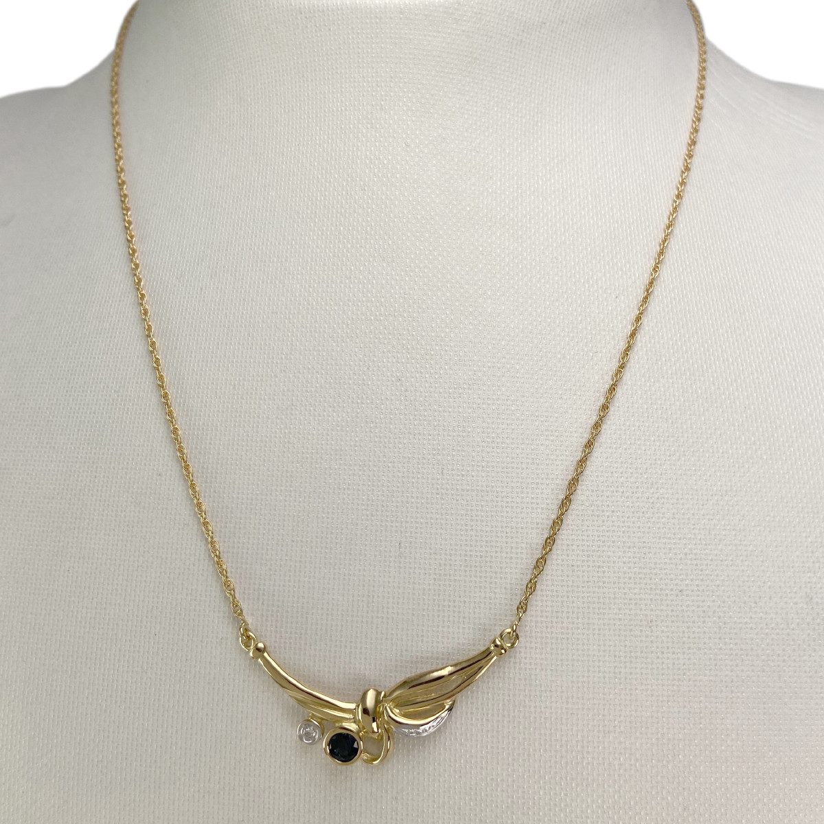 Collier d'occasion or 750 2 tons maille torsadée diamant saphir 40,5 cm - vue 2