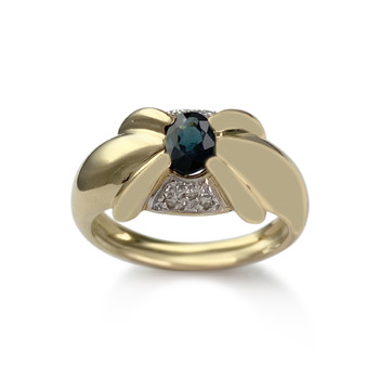 Second-hand gold 750 2-tone sapphire diamond ring