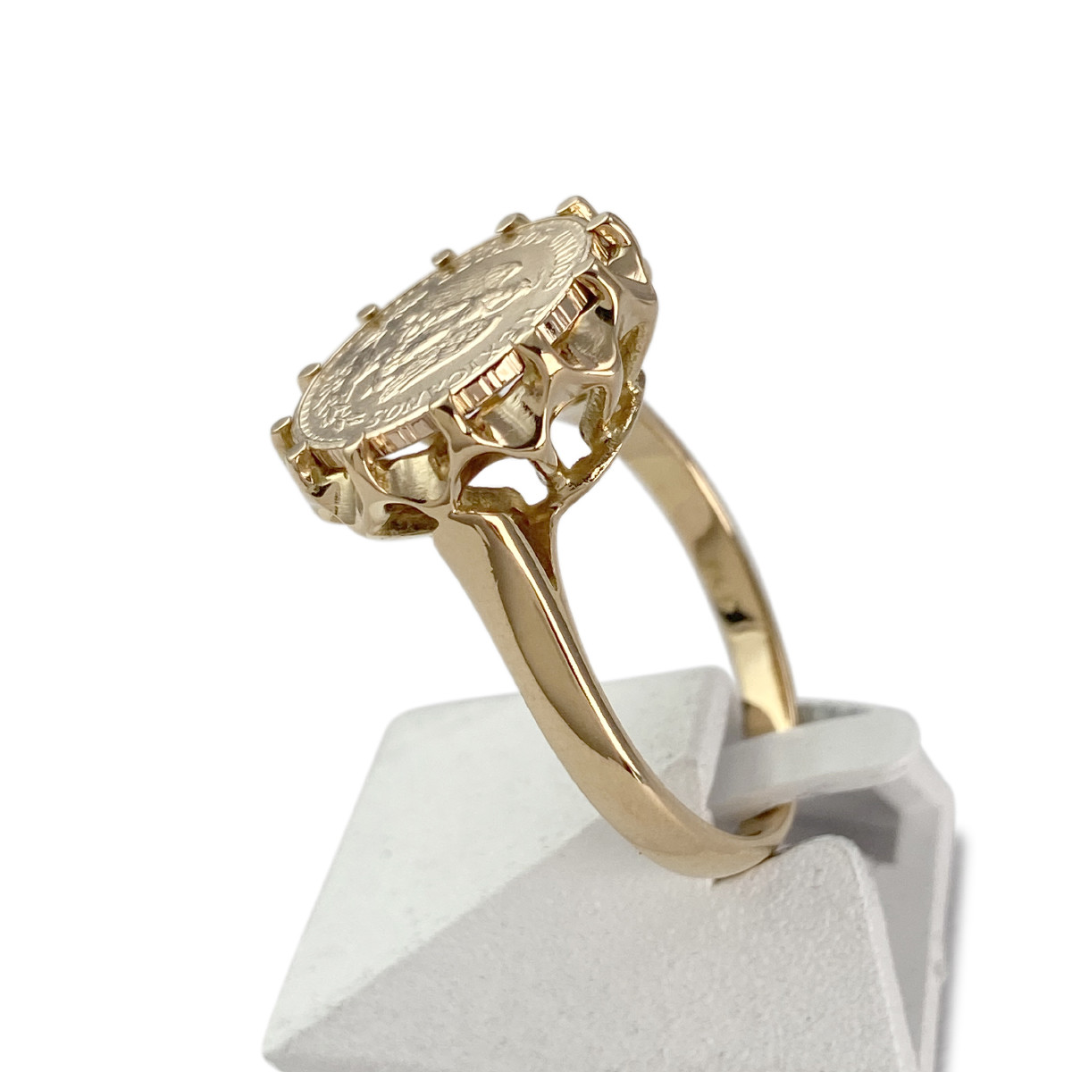 Bague d'occasion or 750 jaune porte pièce 'estados unidos mexicanos 1945 dos pesos' - vue 2