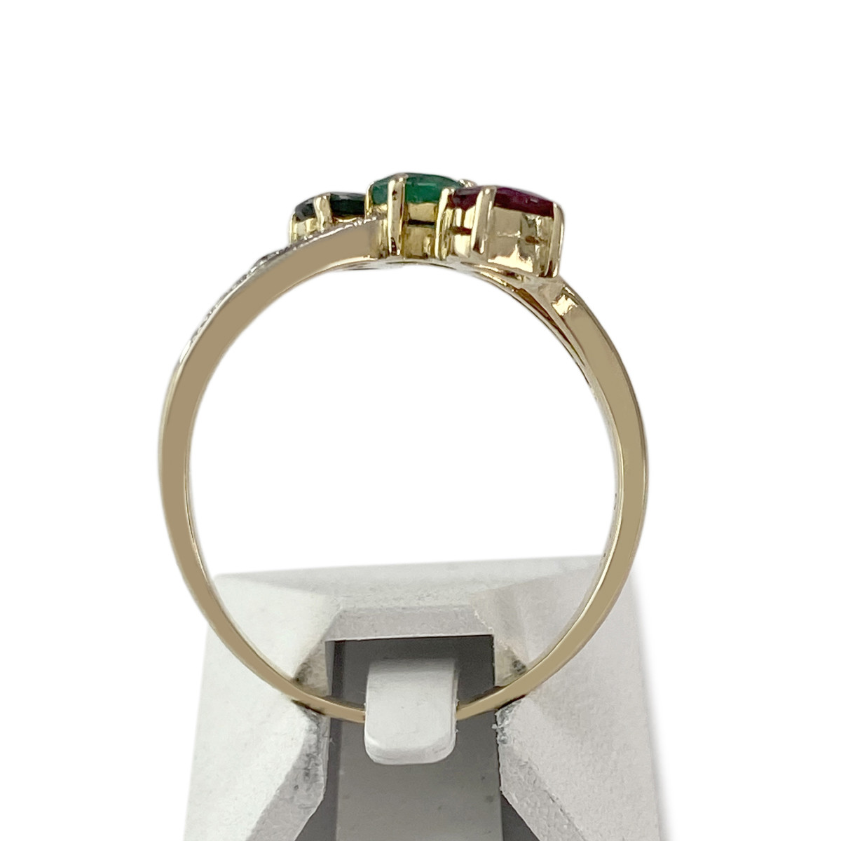 Bague d'occasion or 585 2 tons rubis saphir émeraude diamants - vue 3