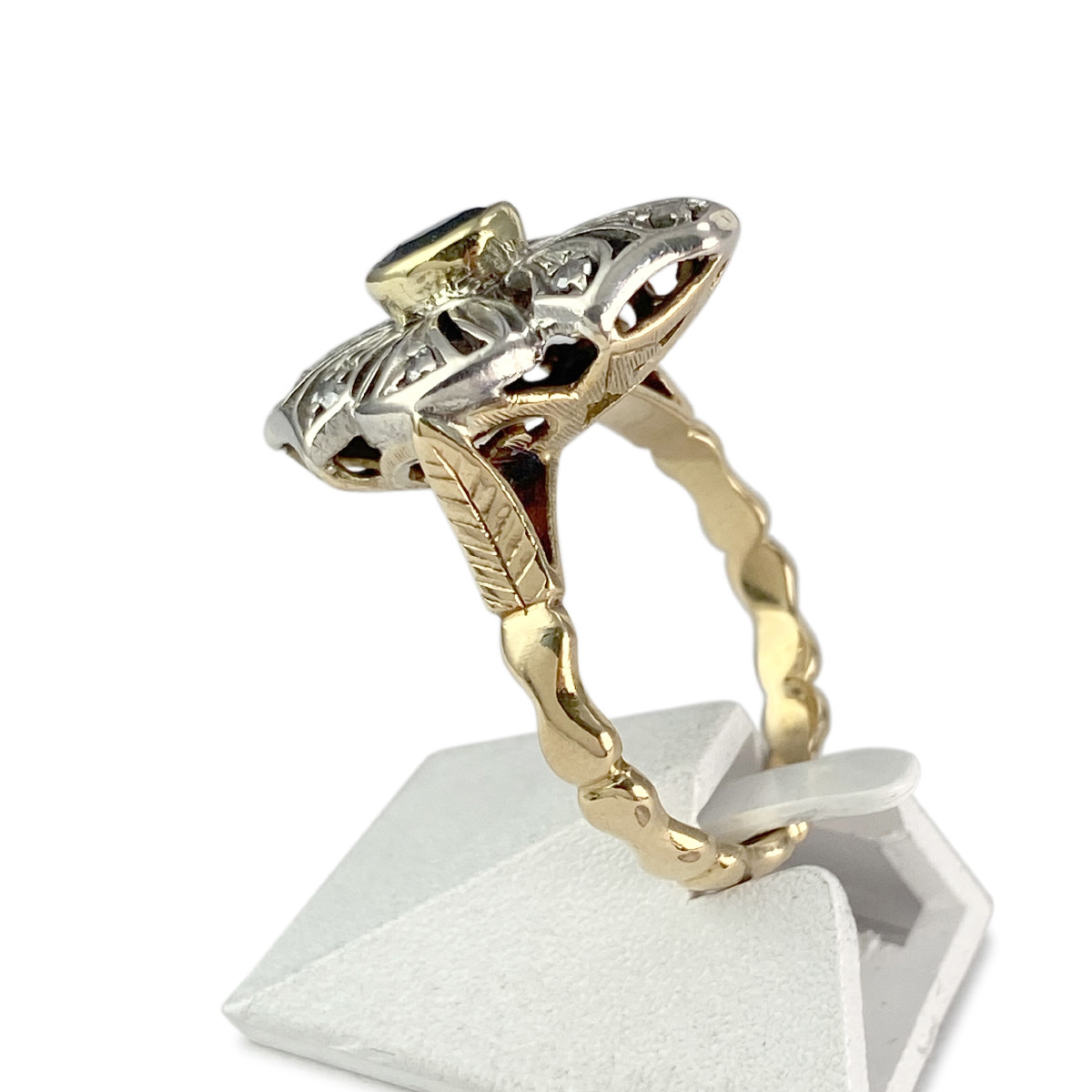Bague d'occasion or 750 jaune argent 925 saphir diamants - vue 2