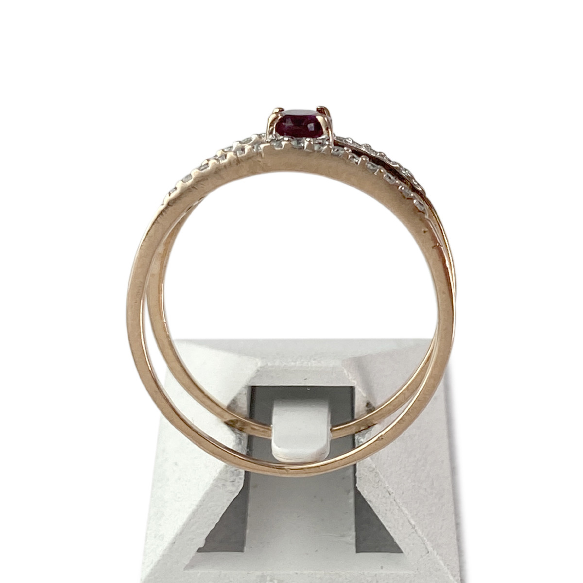 Bague d'occasion or 375 2 tons grenat rhodolite diamants - vue 3