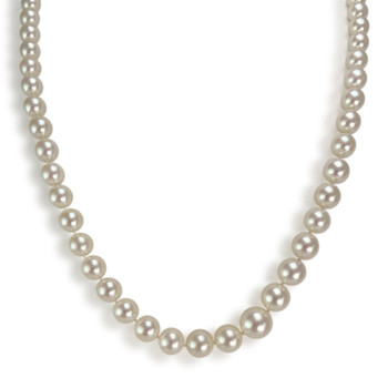 Second-hand necklace in gold 750 white japanese cultured pearls diamonds 51 cm