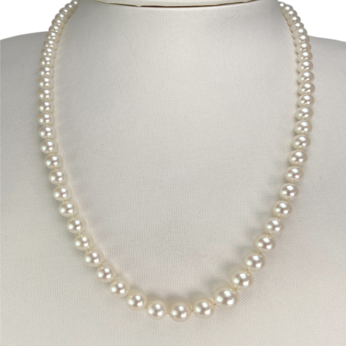 Collier en chute d'occasion or 750 blanc perles de culture du japon diamants 51 cm - vue 2