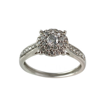 Tweedehands 750 witgouden ring met synthetische diamanten