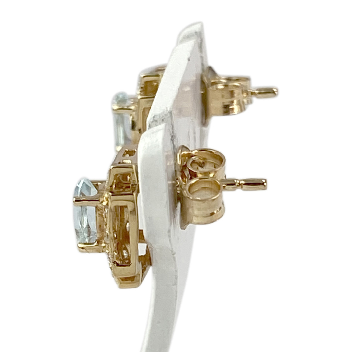 Boucles d'oreilles clous d'occasion or 750 jaune aigues marines zirconias - vue 2