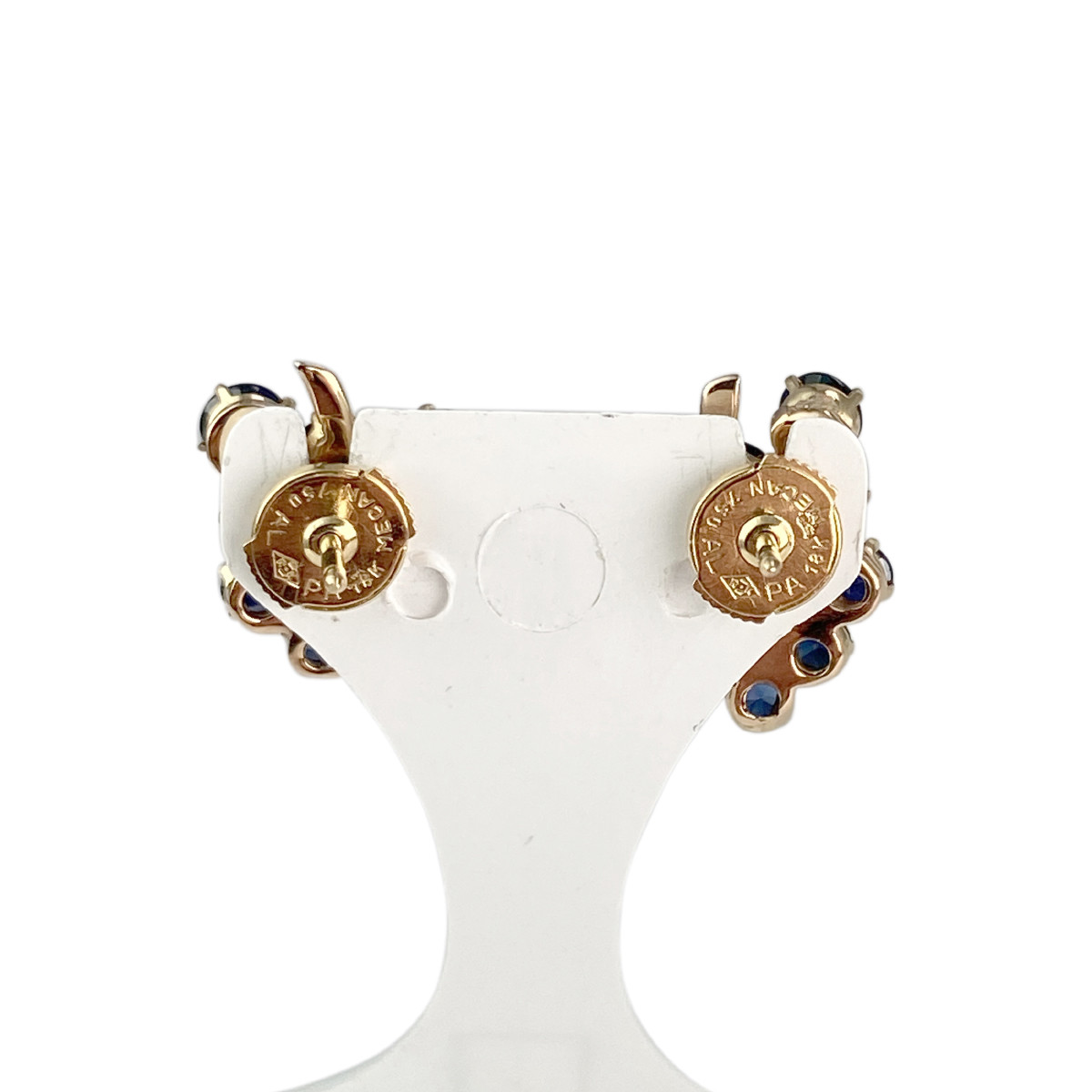 Boucles d'oreilles clous d'occasion or 750 jaune saphirs - vue 3
