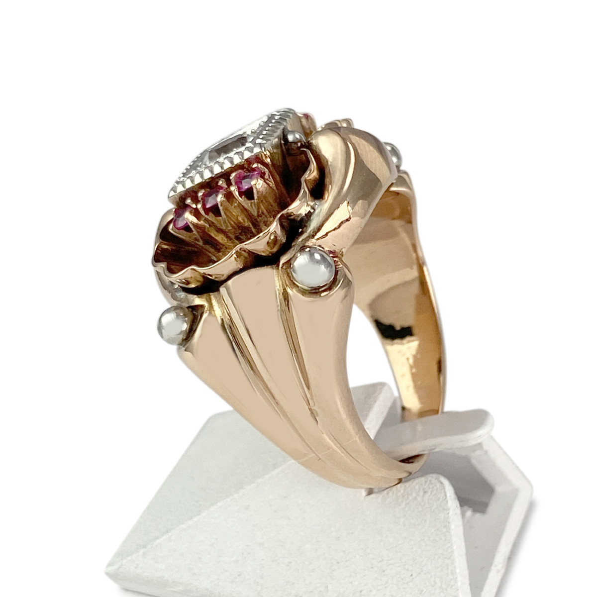Bague d'occasion or 750 2 tons rubis synthétiques zirconia - vue 2