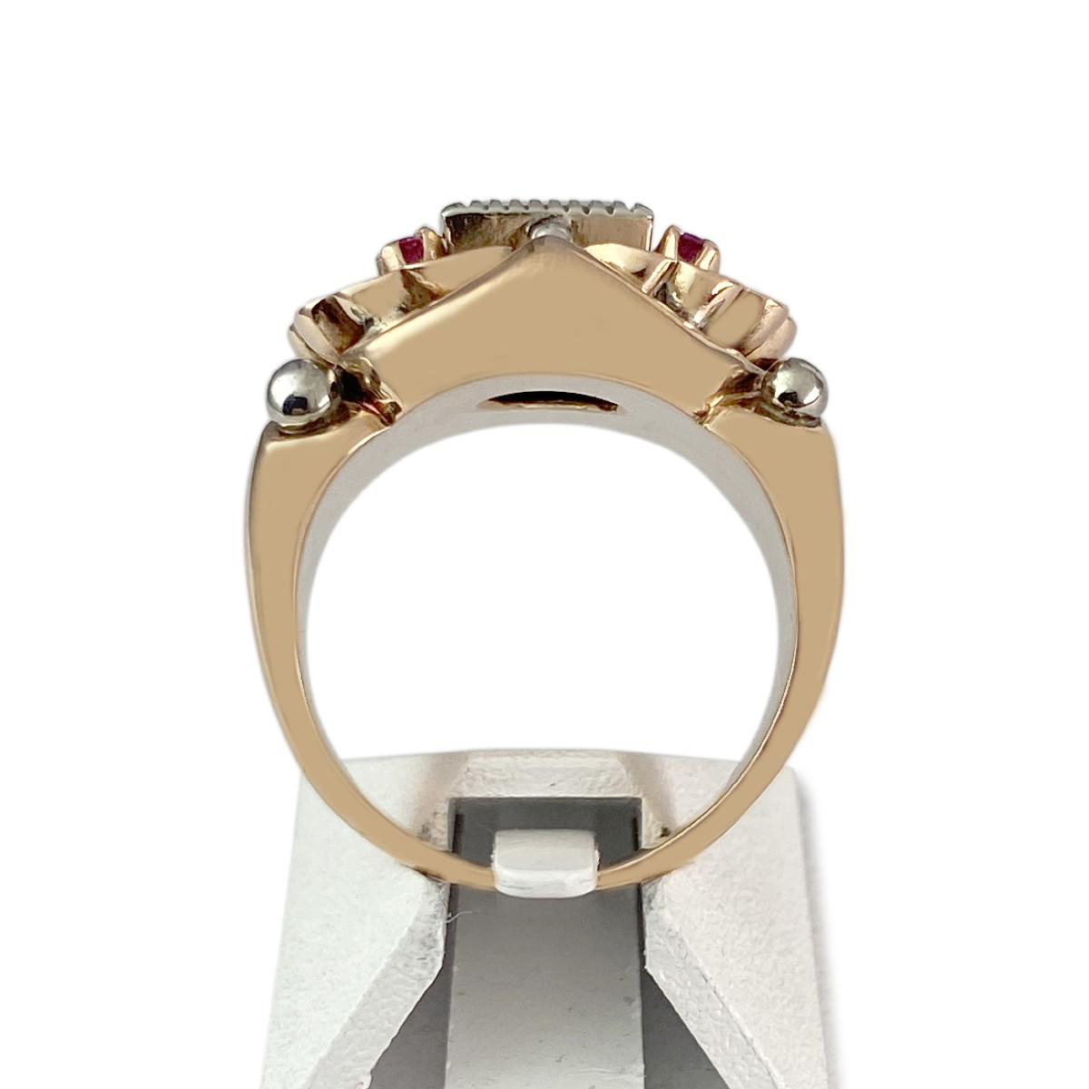 Bague d'occasion or 750 2 tons rubis synthétiques zirconia - vue 3