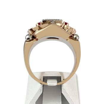 Second hand ring gold 750 2 tone synthetic rubies zirconia