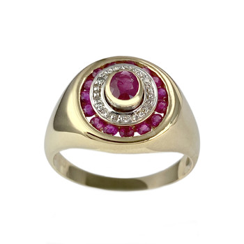 Second hand ring gold 750 2 tones ruby diamonds