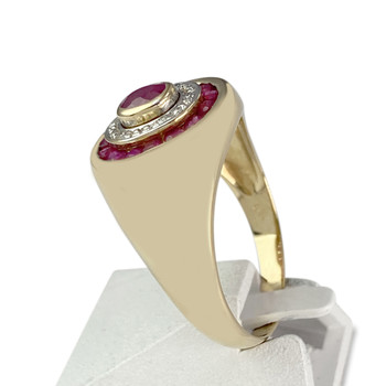Second hand ring gold 750 2 tones ruby diamonds