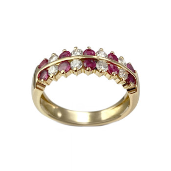 Second-hand gold ring 750 yellow ruby diamonds