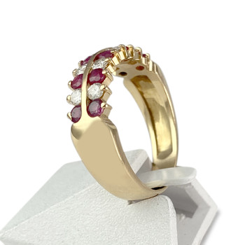 Second-hand gold ring 750 yellow ruby diamonds