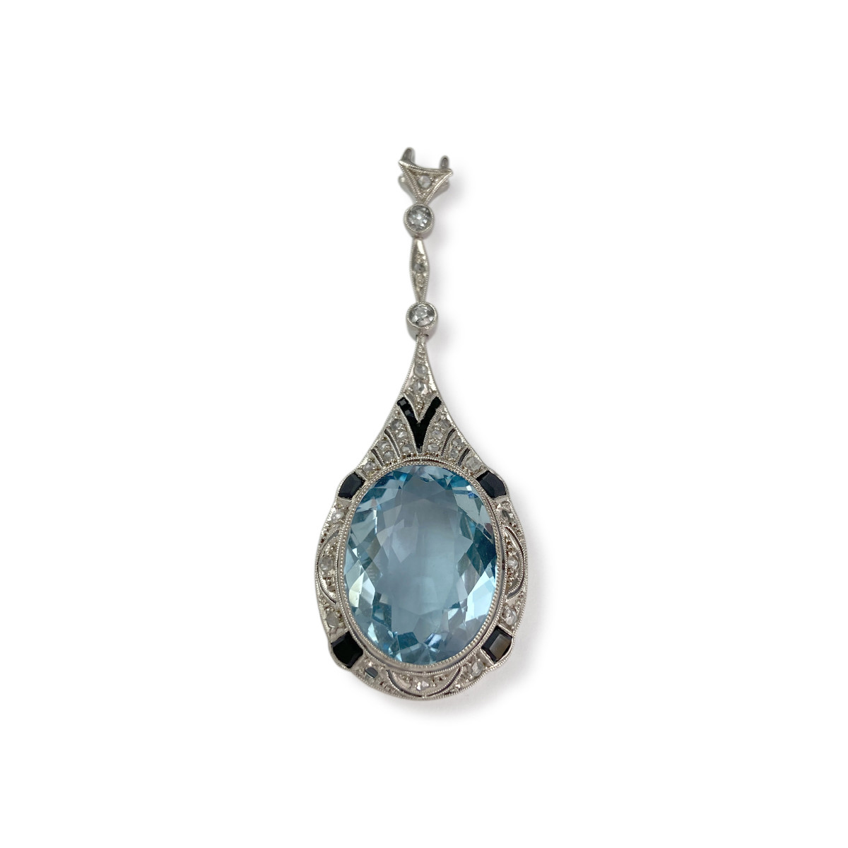 Pendentif d'occasion or 585 blanc aigue marine diamants onyx