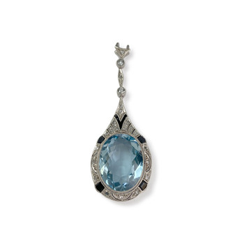 Secondhand pendant 585 white gold aquamarine diamonds onyx