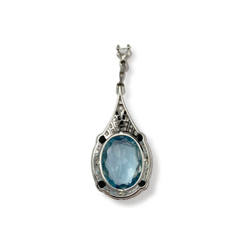 Secondhand pendant 585 white gold aquamarine diamonds onyx