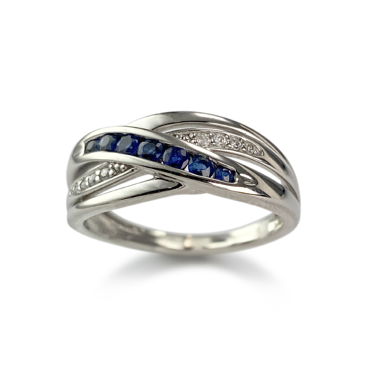 Bague d'occasion or 750 blanc saphirs diamants